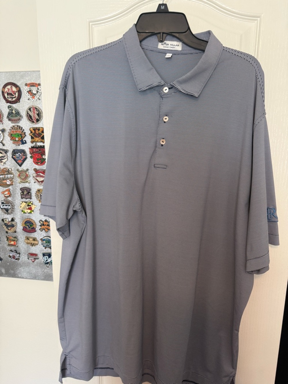 Peter Millar Men's Light Gray Striped Performance Polo